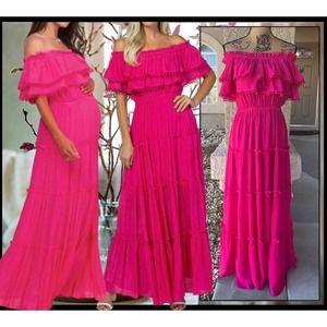 PinkBlush Pink Off Shoulder Eyelet Tiered Maternity Dress Size S